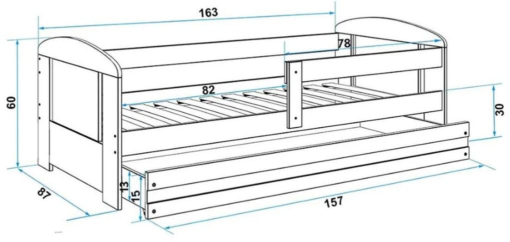 Supermobel Pat pentru copii FILIP P1S P1 + SD + saltea + somieră GRATIS, 80x160 cm, alb/auto