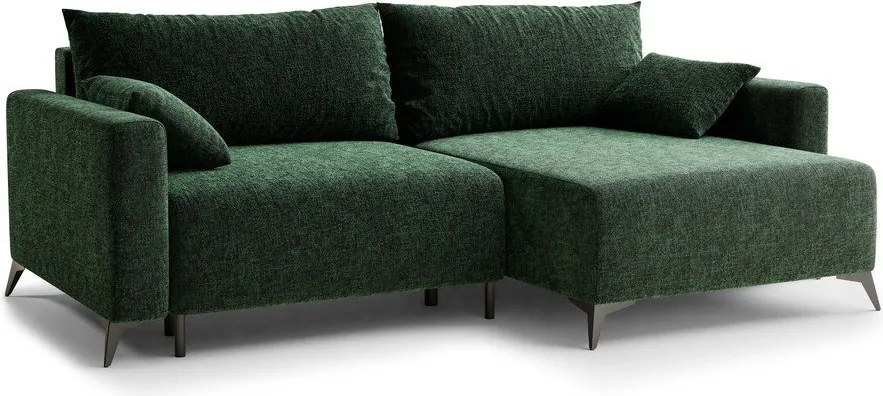 Colțar verde închis extensibil/cu spațiu de depozitare cu tapițerie din chenille (cu colț pe partea dreaptă/cu șezlong) Leon – Maison de Rêve