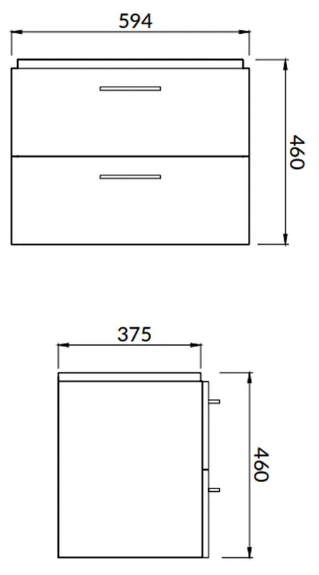 Set dulap baie suspendat Lara 2 sertare cu lavoar Cersanit Mille Slim, 50 cm, gri Gri, 600x375 mm