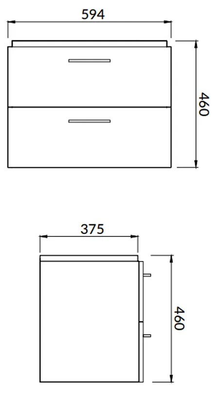 Set dulap baie suspendat Lara 2 sertare cu lavoar Cersanit Mille Slim, 60 cm, gri Gri, 600x460 mm