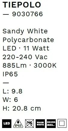 Mini Aplica LED de perete exterior, IP65, TIEPOLO alba