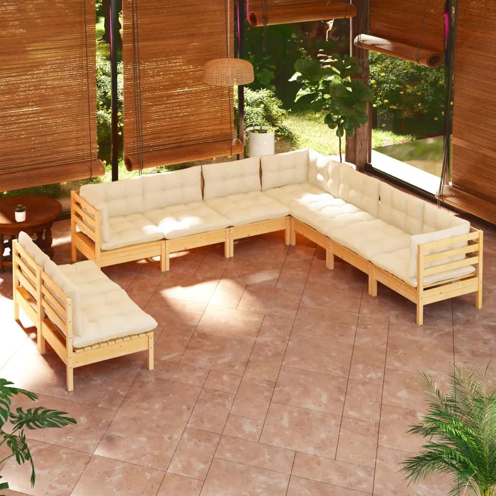 3096827 vidaXL Set mobilier grădină cu perne crem, 9 piese, lemn masiv de pin