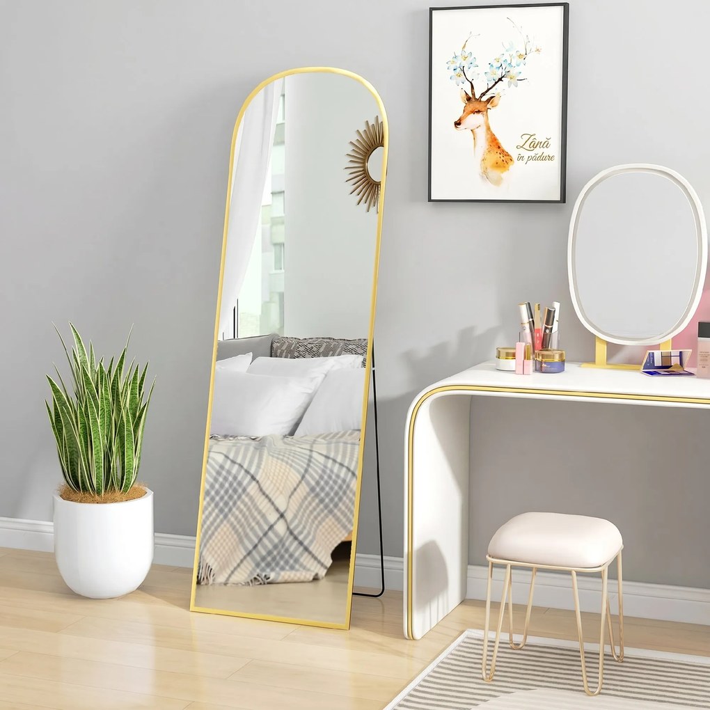 HOMCOM Oglindă de Podea și Perete cu Suport Pliabil, 50x161.5cm, Auriu | Aosom Romania
