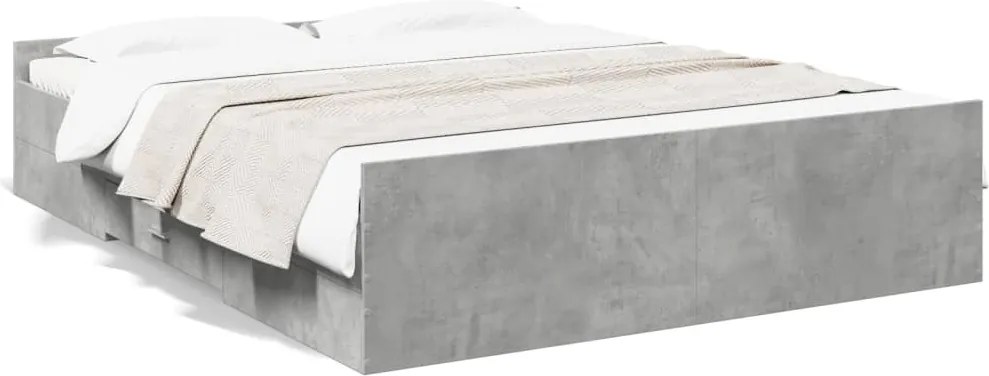 vidaXL Cadru de pat cu sertare, gri beton, 150x200 cm, lemn prelucrat