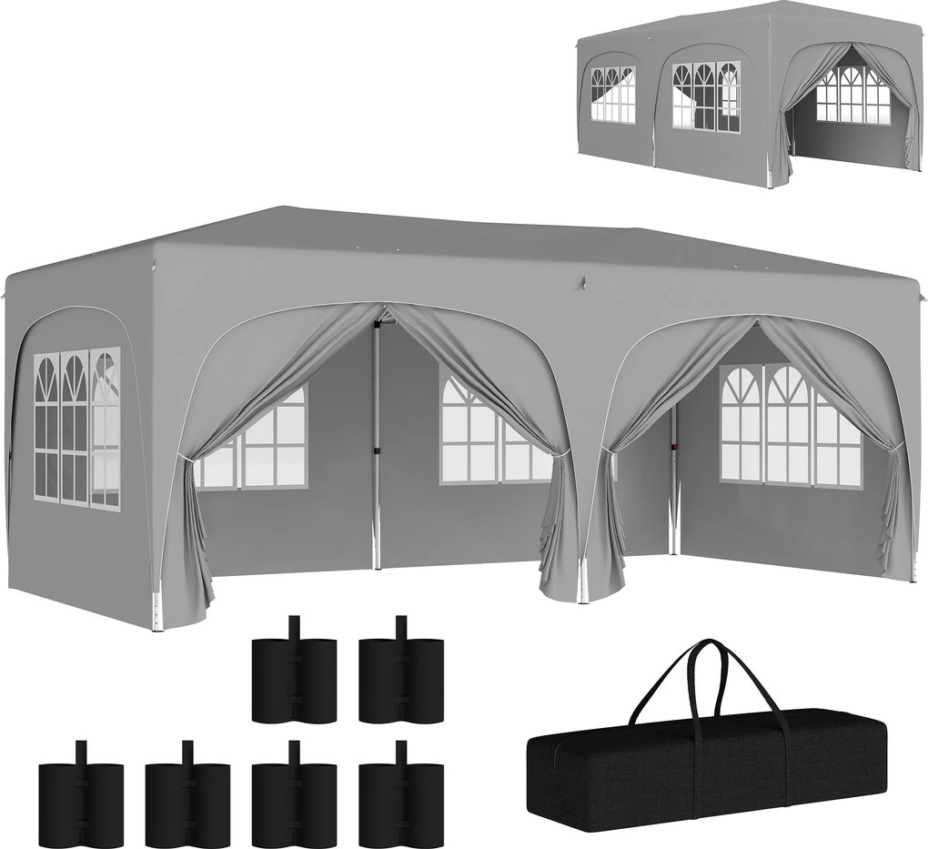 Outsunny Tonelă pliabilă 3 x 6 m Pop-Up, UPF50+ Înălțime reglabilă, cu sac de transport și saci de nisip, gri deschis | Aosom Romania