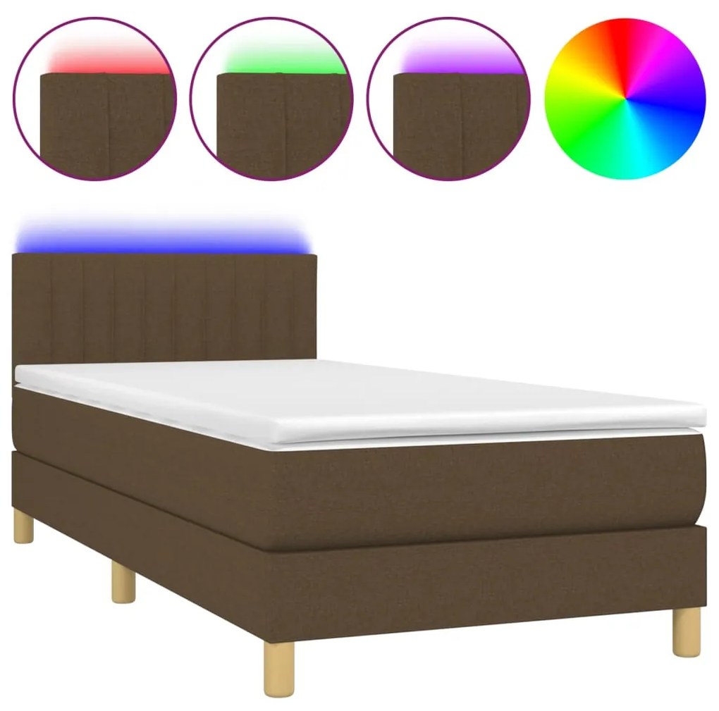 3133832 vidaXL Pat cu arcuri, saltea și LED, maro închis, 80x200 cm, textil