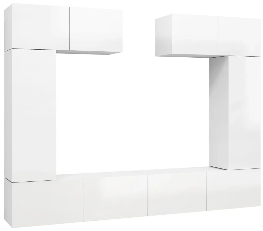 3079329 vidaXL Set de dulapuri TV, 6 piese, alb extralucios, lemn prelucrat