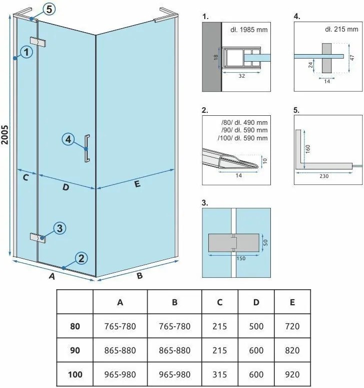Cabina dus REA Hugo 80x90 Copper Brush