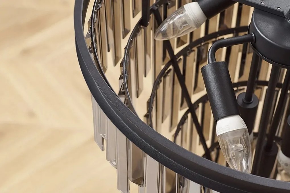 Candelabru CRYSTAL 50cm metal negru, cristale sticla