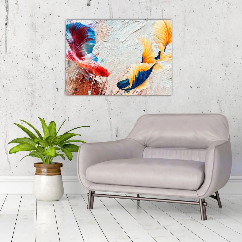 Tablou pe sticlă - Pești războinci (70x50 cm)