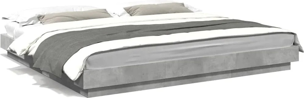 vidaXL Cadru de pat cu lumini LED gri beton 180x200 cm, lemn prelucrat