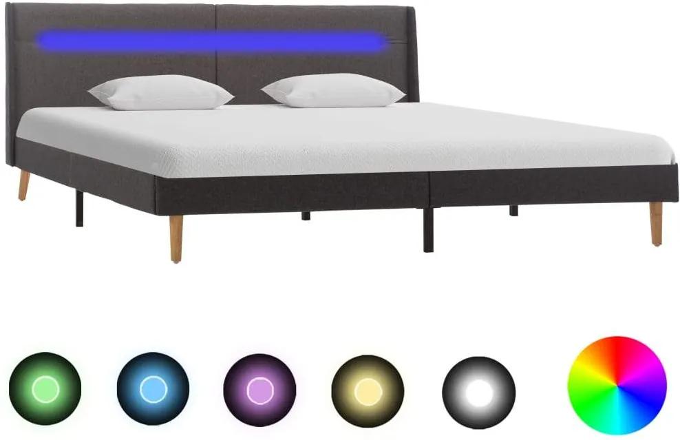 Cadru de pat cu LED-uri, gri, 140 x 200 cm, material textil