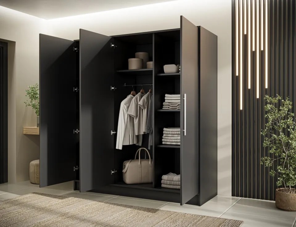Dulap cu 3 usi Alarica 180x60x200 cm Alarica – Negru