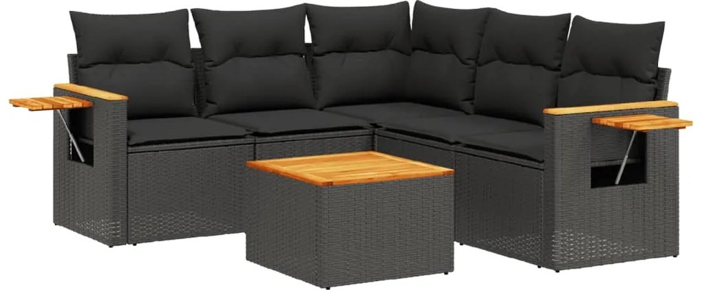 vidaXL Set mobilier de grădină cu perne, 6 piese, negru, poliratan