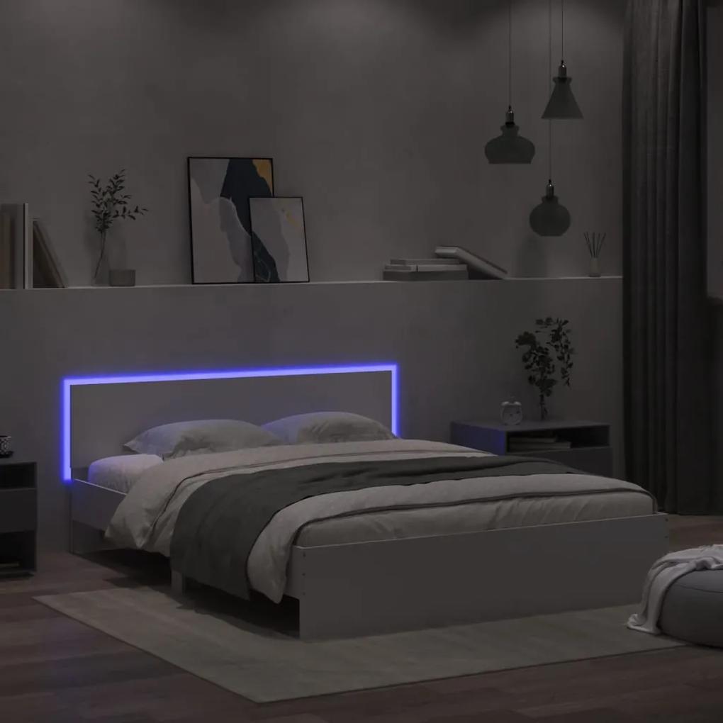 3207595 vidaXL Cadru de pat cu tăblie și LED, alb, 160x200 cm