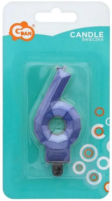 Numere Diamond Metallic Lumânare albastră numărul 6, lumânare de tort