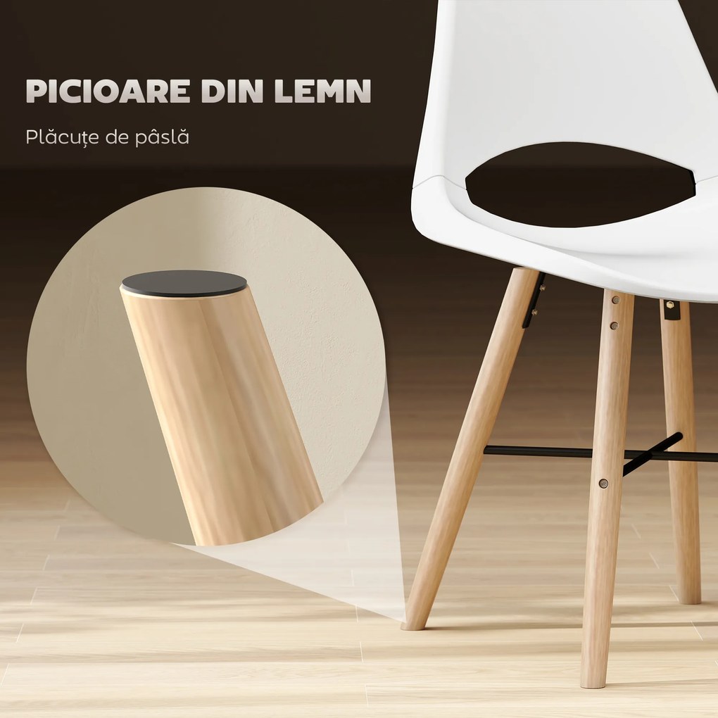 HOMCOM Set 2 Scaune de Bucătărie din Plastic și Lemn în Stil Nordic Alb | Aosom Romania