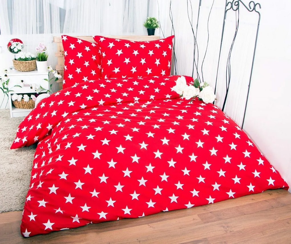 Lenjerie de pat copii Stars red /160x200 cm dimensiune standard