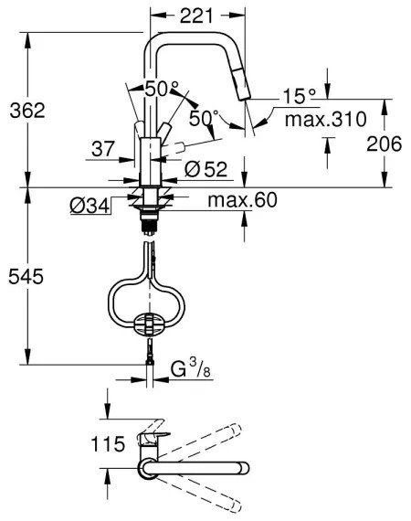 GROHE 306312430 - Baterie pentru chiuvetă QUICKFIX START, 362 mm, neagră