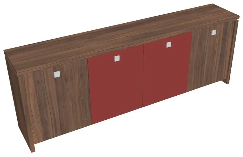 Dulap mic Verno 248 x 46 x 90 cm, uși combinate, nuc / roșu