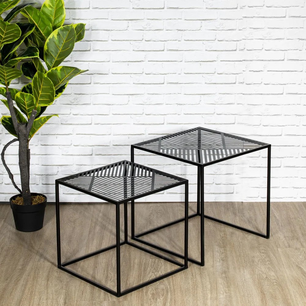 Set 2 masute de cafea din metal RIGA, neagra