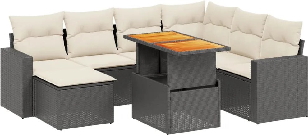 vidaXL Set mobilier de grădină cu perne, 8 piese, negru, poliratan