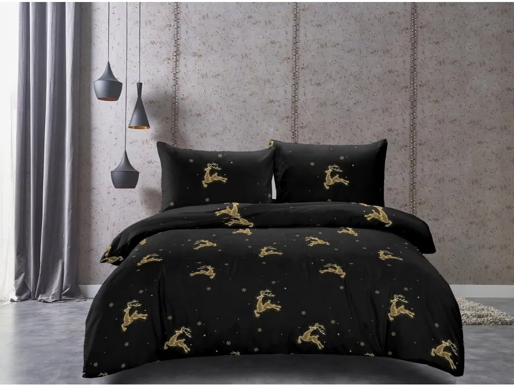 Lenjerie de pat din microfibra GOLDEN DEER neagra + cearsaf microplus SOFT 90x200 cm mentol