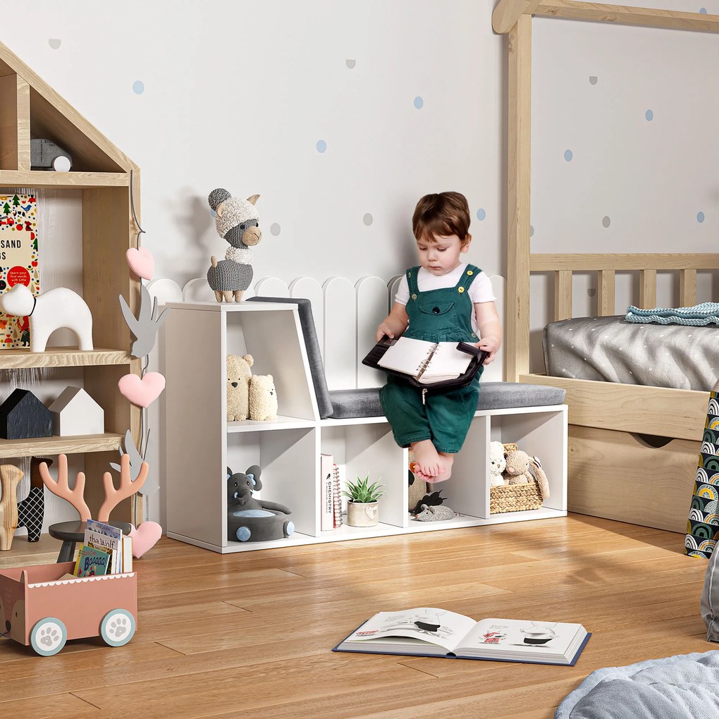 HOMCOM Bibliotecă Modulară cu 5 Rafturi Deschise și 2 Perne, Mobilier pentru Living, Dormitor și Birou, Gri Alb | Aosom Romania