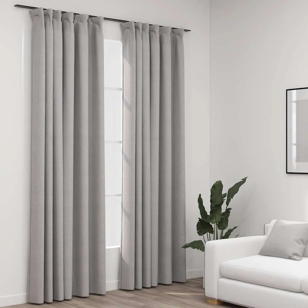 vidaXL Perdele opace aspect pânză, cârlige 2 buc. gri taupe 140x245 cm