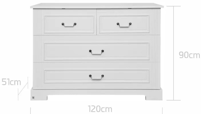 Comoda eleganta Ines alba cu 4 sertare L120 cm