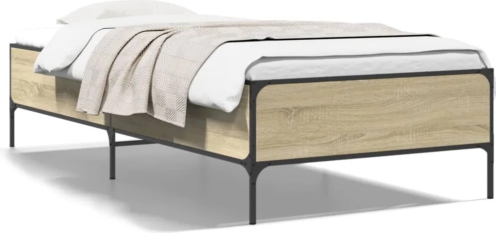 vidaXL Cadru de pat, stejar sonoma, 75x190 cm, lemn prelucrat și metal