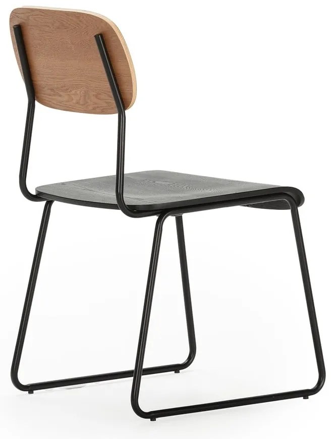 Scaune de dining negre/în culoare naturală 2 buc. cu aspect de lemn de frasin Aira – Marckeric