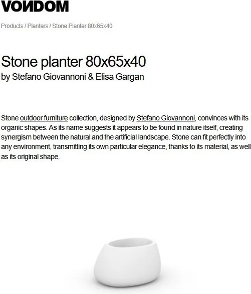 Ghiveci plante, flori design decorativ modern pentru amenajari interioare si exterioare, STONE PLANTER 55008R Vondom