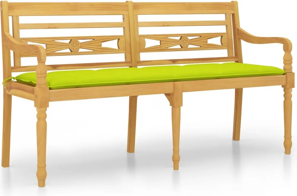 vidaXL Bancă Batavia cu pernă verde aprins, 150 cm, lemn masiv tec