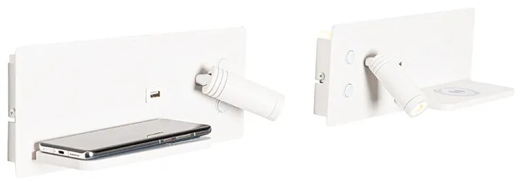 Set de 2 aplice albe incluzând LED cu USB și încărcător prin inducție - Riza