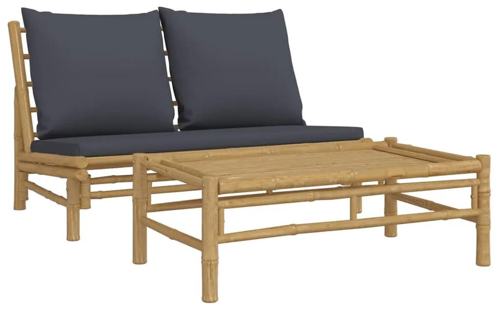 363458 vidaXL Set mobilier de grădină cu perne gri închis, 2 piese, bambus