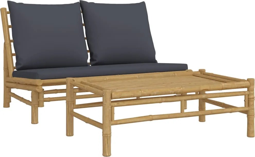 vidaXL Set mobilier de grădină cu perne gri închis, 2 piese, bambus