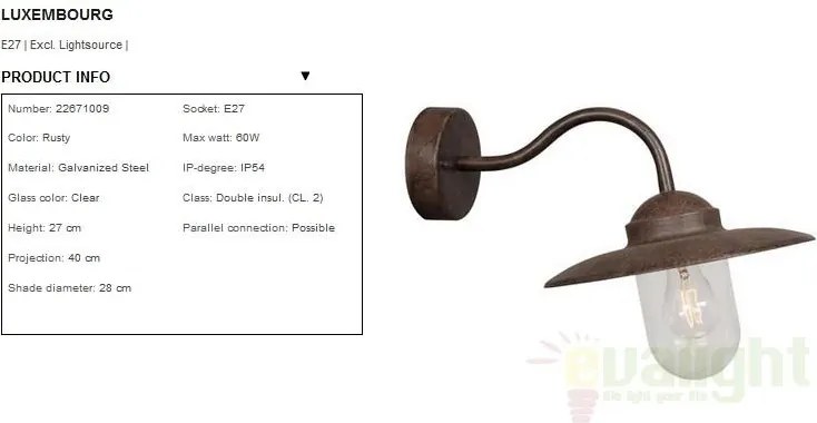Aplica de perete exterior IP54 Luxembourg ruginiu 22671009NL