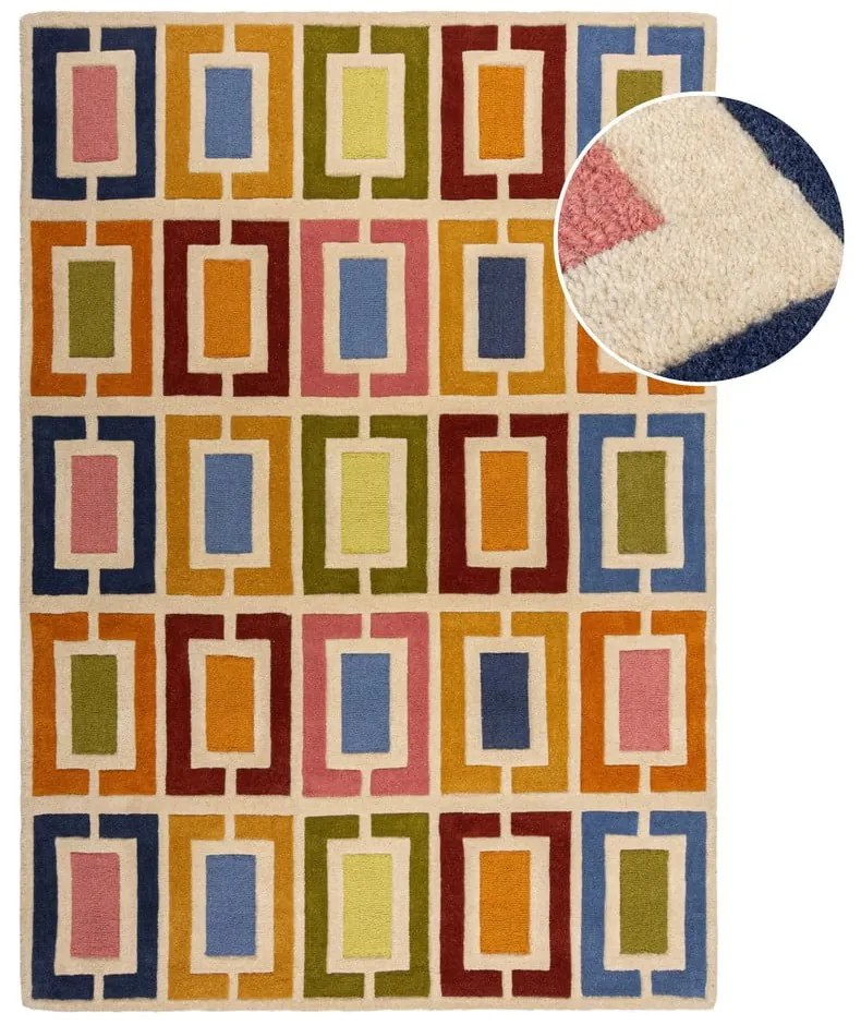 Covor țesut manual din lână 120x170 cm Retro Blocks – Flair Rugs