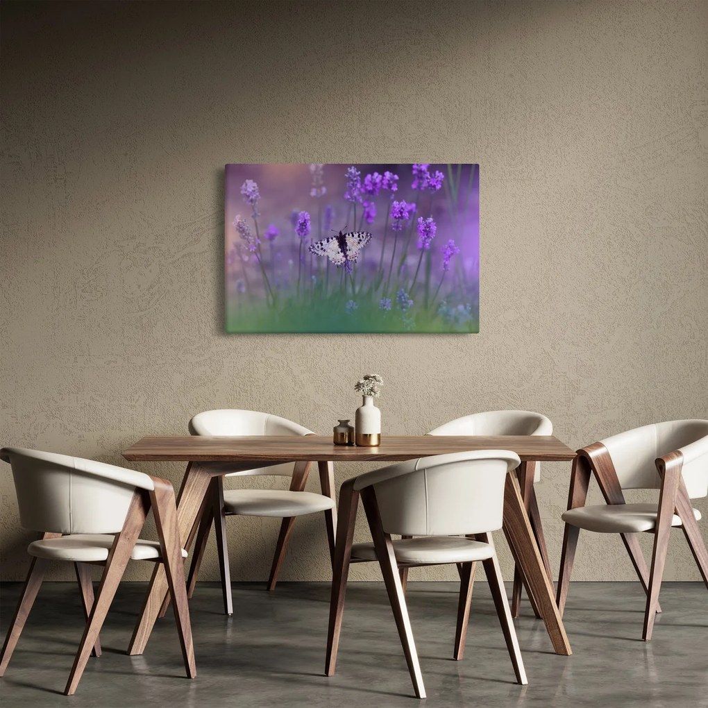 Tablou - fluture în lavandă (90x60 cm)