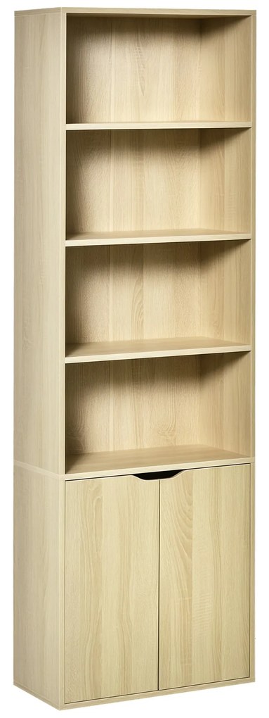 HOMCOM Bibliotecă Dulap de cărți cu 4 compartimente deschise și 2 uși pentru sufragerie și birou 59x29x180 cm Lemn natural | Aosom Romania