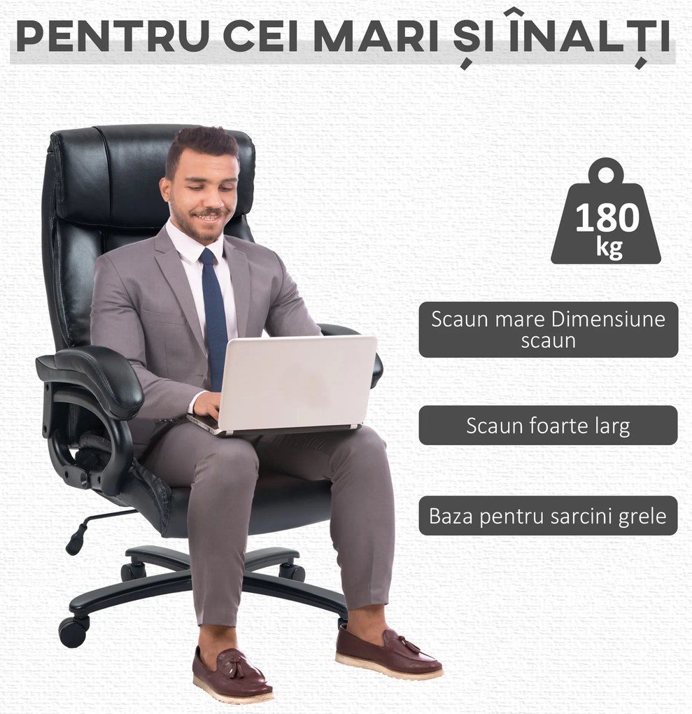 Vinsetto Scaun de Birou cu Masaj Vibrații Încălzire Piele PU Înălțime Ajustabilă Roti Pivotante Negru | Aosom Romania