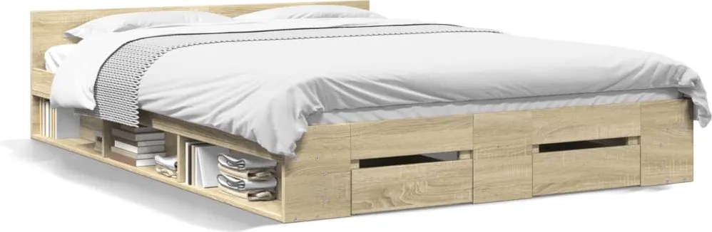 vidaXL Cadru de pat cu sertare stejar sonoma 140x200 cm lemn prelucrat