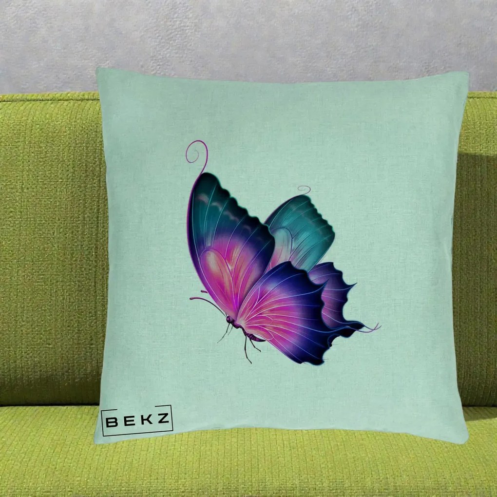 Perna Decorativa Fluture Neon, 40x40 cm, Verde Menta, Husa Detasabila, Perna Inclusa, BEKZ®