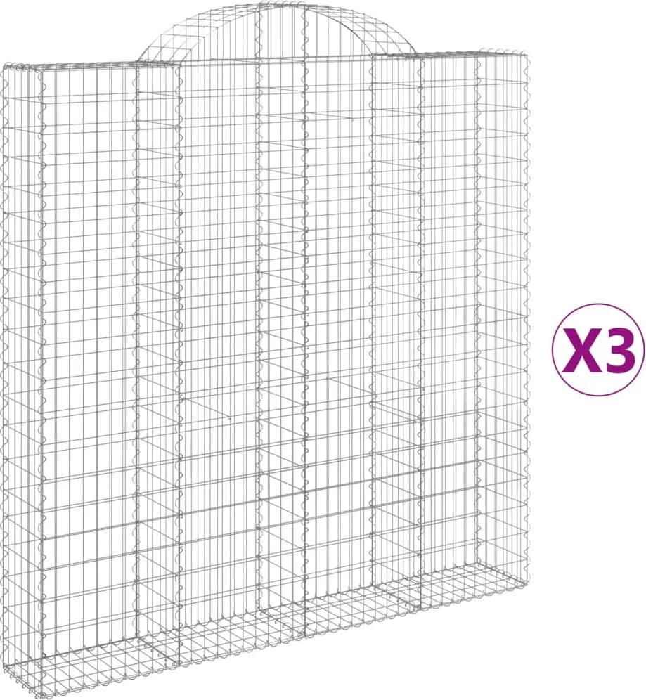 vidaXL Coșuri gabion arcuite 3 buc. 200x30x200/220 cm fier galvanizat
