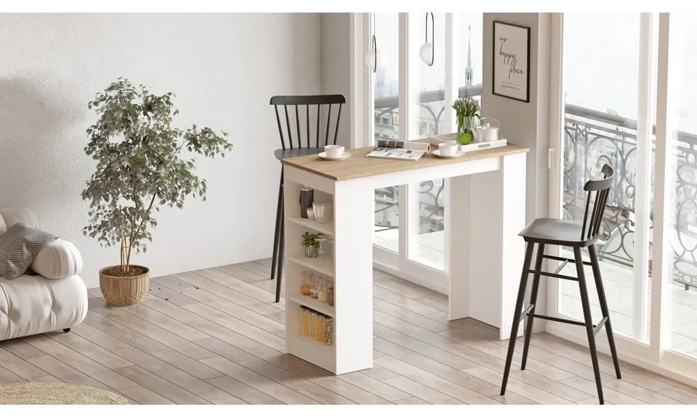Masă de bar cu blat cu aspect de lemn de stejar 52x120 cm Peru – Marckeric