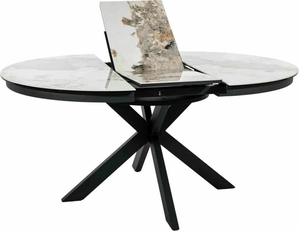 Masa extensibila Porto Ceramic alb lucios/negru mat L120-160xl120 cm