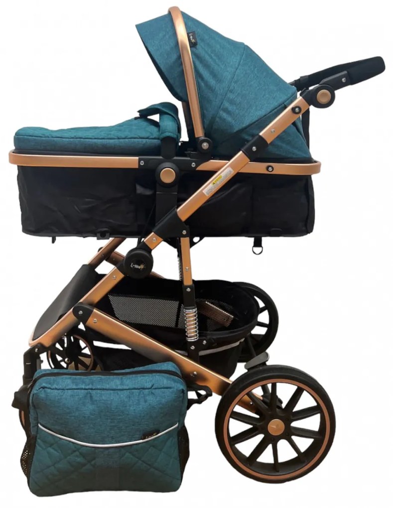 Carucior 3 in 1 cu scoica auto, transformabil, reversibil, cu roti cauciuc, 0-36 luni - CPC-37-turcoaz