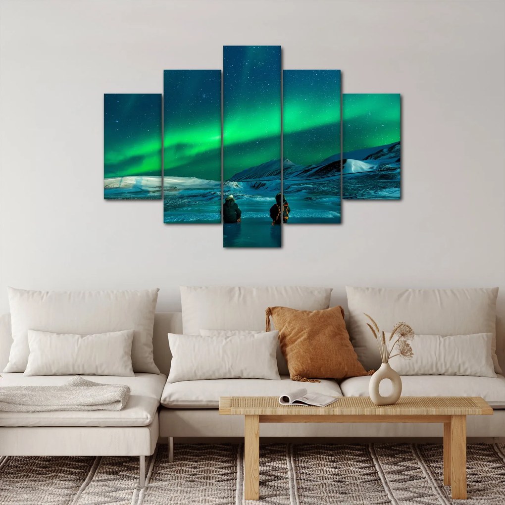Tablou cu oameni la Aurora borealis (150x105 cm)