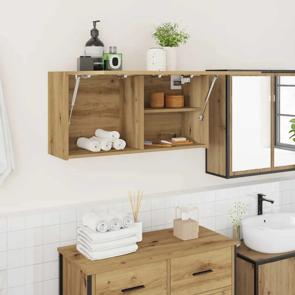 vidaXL Dulap perete baie stejar artizanal, 80x25x40 cm, lemn prelucrat